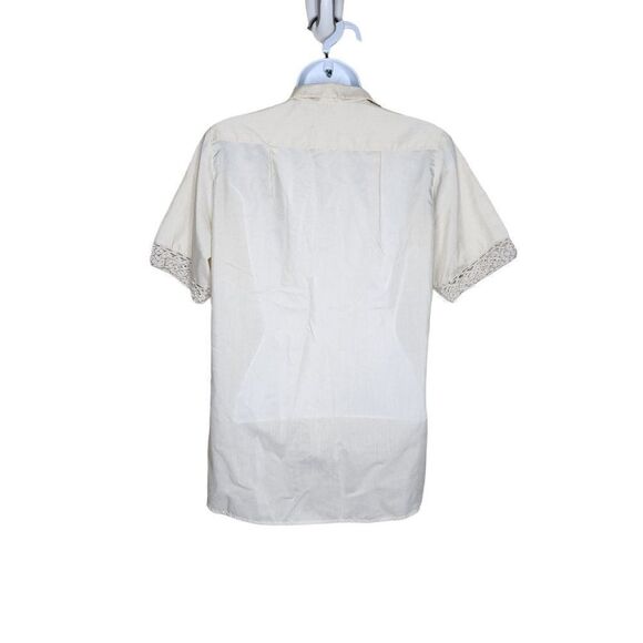 Vintage 80s Button Up Blouse Short Sleeve Shirt Womens Size L Ivory Cream - Picture 3 of 3
